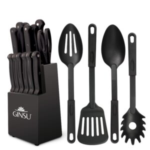Ginsu Kiso 18-Piece Black Knife Set with Black Block - Dishwasher Safe and Always Sharp