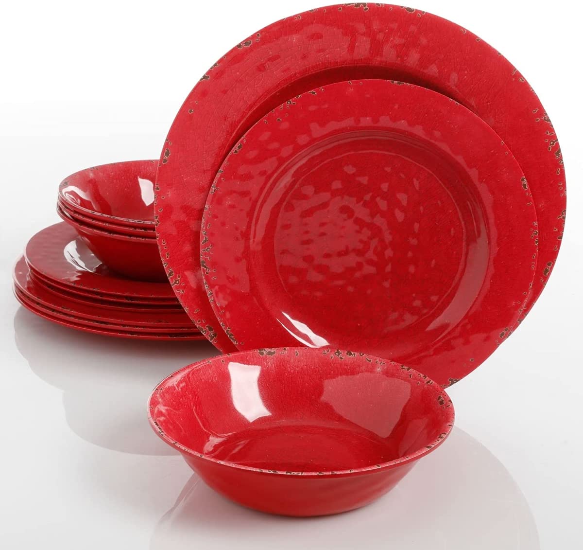 Studio California Mauna 12 Piece Melamine Dinnerware Set, Red